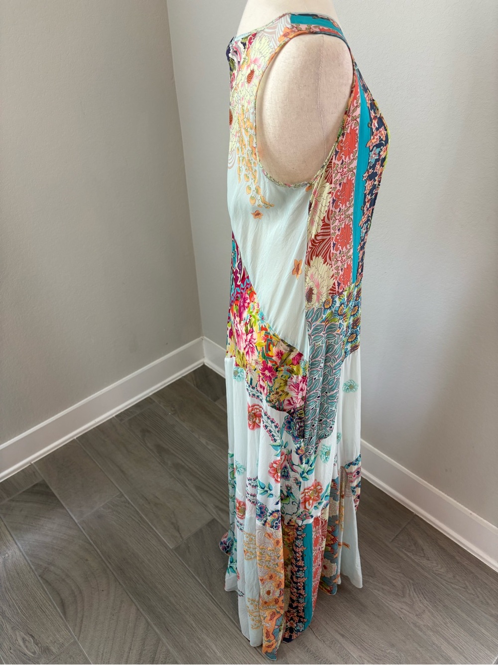 Johnny Was Silk Boho Patchwork Sleeveless Maxi Dress Summer Slip Floral Print - Picture 9 of 16